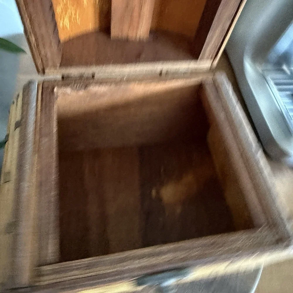 Vintage Bamboo Rattan Wooden Treasure Chest Trinket Box Hinged w/ Metal Latch 6